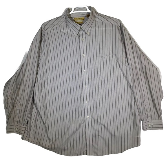 Gold Label Roundtree & Yorke Men's Shirt 3X Brown Striped Cotton Button-Down - Picture 1 of 14